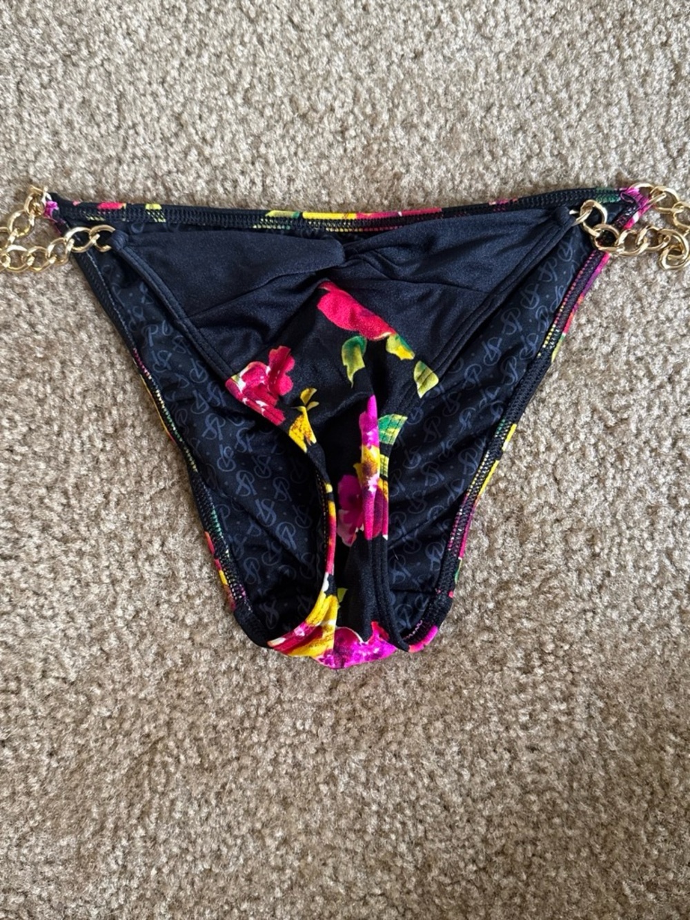 Victoria's Secret Black Bikini Bottom with Neon Floral Trim